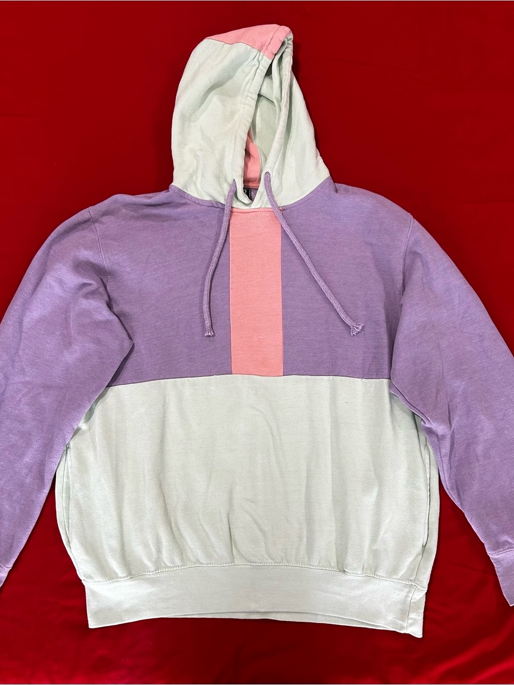 Pastel Hooded Colorblock Sweater in Lavender, Mint & Pink